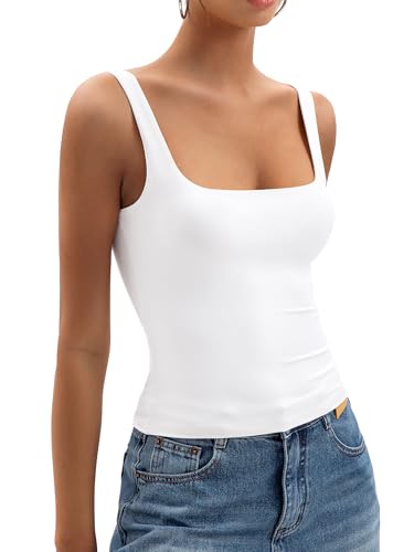 Womens Square Neck Tank Tops Double Lined Basic Tanks Sleeveless 2025 Summer Collection3