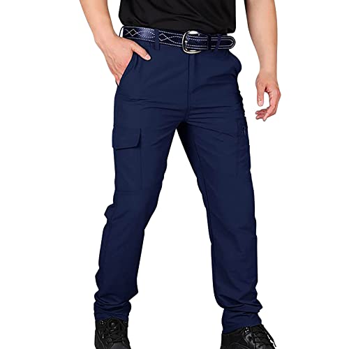Generisch 2025 - Verano Secado Rápido Deportes al aire libre Montañismo Pantalones de trabajo impermeables para hombre Pantalones Bolsillos, azul oscuro, 3XL