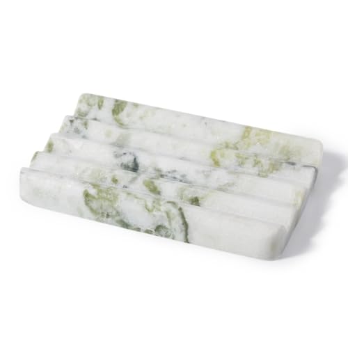 Karibiber Marble Soap Dish Large Stone Bar Soap Holder Shower Green Bathroom Soaps Saver Easy Cleaning Natural Stone Sponge Holder for Kitchen Sink Executive Jewelry Ring Tray