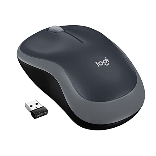 Logitech M185 Wireless Mouse, 2.4GHz with USB Mini Receiver, 12-Month Battery Life, 1000 DPI Optical Tracking, Ambidextrous PC/Mac/Laptop – Swift Gray