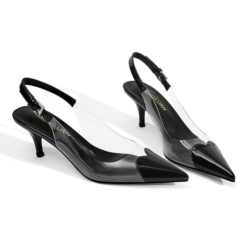 Women's Kitten Heels Clear Slingback Closed Pointed Toe Pumps Low Heel Dress Shoes Sling Back Comfortable Transparent PVC4