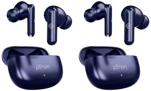 Image of pTron Bassbuds Air in-Ear TWS Earbuds with 13mm Driver for Immersive Sound, 32Hrs Playtime, Clear Calls, Bluetooth V5.1, Touch Control, TypeC Fast Charging, Voice Assist & IPX4 Water Resistant