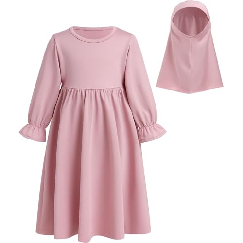Abaya fille avec foulard assorti - Robe longue unie et fluide pour enfant