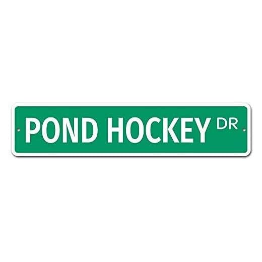 Pond Hockey Street Sign, 4" x 16" tum. Reflekterande aluminiumskylt Rostfri aluminium-UV-skyddad och väderbeständig