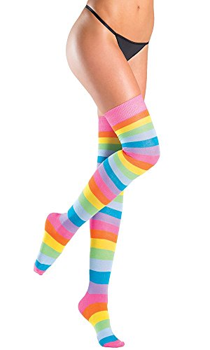 Be Wicked Women's Neon Thigh High with Rainbow Stripe