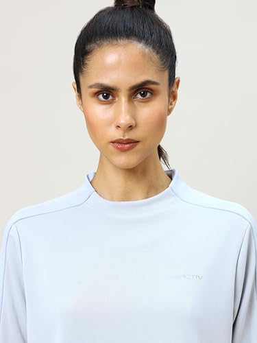 Image of TECHNOSPORT Womens Polyester Crew Neck Slim Fit Color Blocked Crop Sweatshirt Quick Dry & Antimicrobial