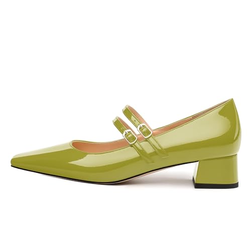 Womens Mary Jane Pumps, Square Toe Low Block Heel Pump Shoes for Women, Daily Comfort Mary Jane Pumps with Two Straps 1.3"2