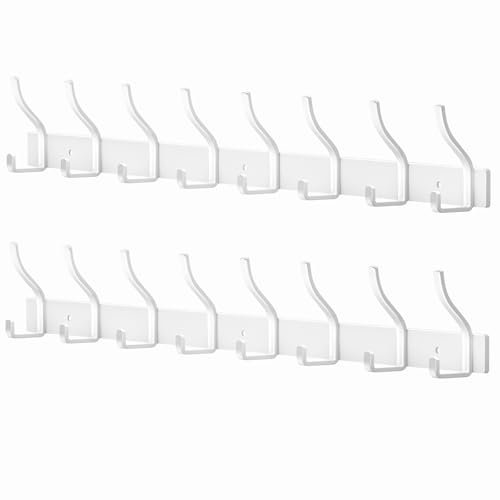 MEIJO Perchero de Pared Colgador Ropa Pared Ganchos de Perchero Perchas de Acero Inoxidable Montaje en Pared con 6 Ganchos para Dormitorio Baño y Cocina (Blanc, 8 gancho 2pcs)