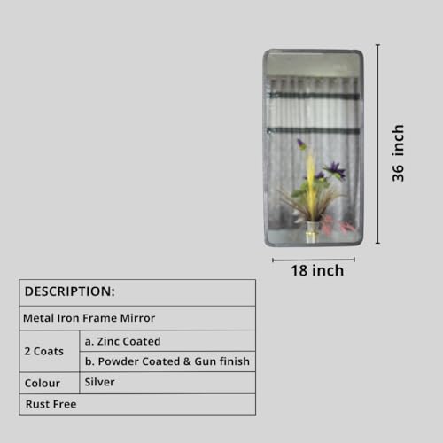 Image of Modern Elegance Rectangular Wall-Mounted Mirror Metal Framed Wall Mirror Bathroom Mirror Living Room Mirror Home Decor Mirror 18 x 36 Inches Antique Silver MF 97