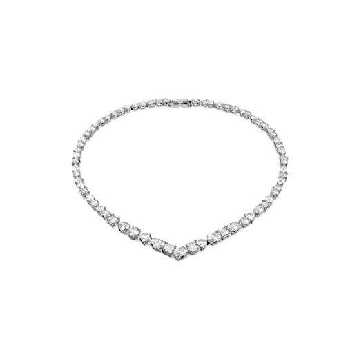 Swarovski Tennis Deluxe All-Around women Tennis Necklace with Round, Square and Pear-Shaped Clear Swarovski Crystals on a Rhodium Plated Setting