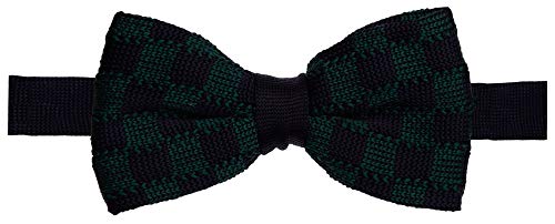 Gravata borboleta azul marinho com quadrados verdes escuros de crochet