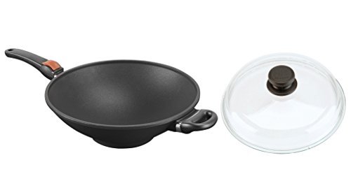 SKK 27614 Titan - Sartén Wok para inducción (Aluminio Fundido, 32 cm de diámetro, Mango extraíble, Tapa de Cristal)