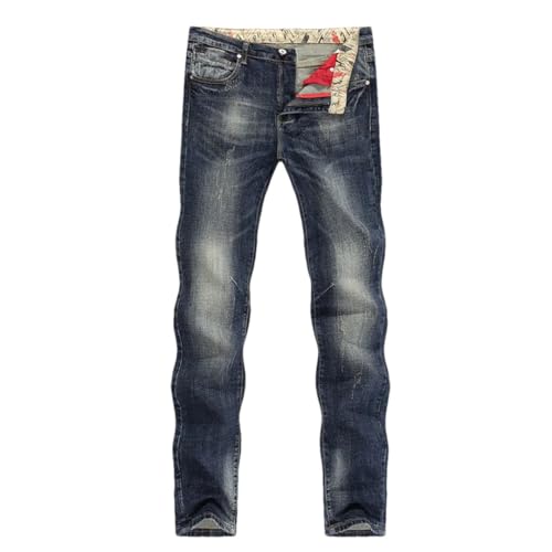 Men Winter Direct Straight Retro Blue Stretch Vintage Casaul Streetwear Moto Biker Jeans
