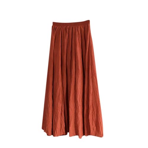 Red Summer Skirts for Women UK Midi Pleated Skirts Linen Cotton Elasticated Waist Long A Line Midi Boho Flared Skirt Swing for Holiday Beach Loungewear Skirt