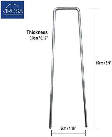 VIROSA Pack of 100 Garden Pegs, Landscape Staples, U Shaped Nail Pins | Galvanised Steel | Ideal for Weed Control Membrane, Netting Fence, Landscape Fabric, Artificial Grass (100 Pack - 6")