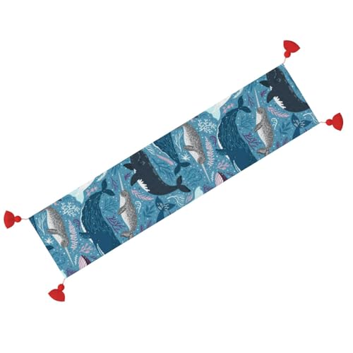 Chemin de table en lin motif baleine pour décoration table automne - 3