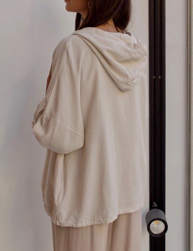 Fiona Jolin Women 2025 Fall Cotton Linen Hoodies Jackets Casual Zipper Elastic Hem Adjustable Sleeve Outwear with Pockets3