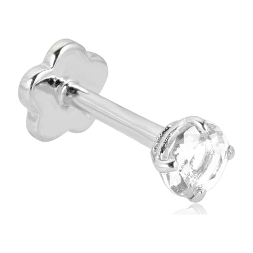Image of AVORA 14K Yellow /White Gold 3mm Round Simulated Diamond (0.1 carat) Cartilage Piercing Flat Back Earring Body Jewelry (18 Gauge) - Emerald, Ruby, Amethyst, Sapphire, Sim. Diamond