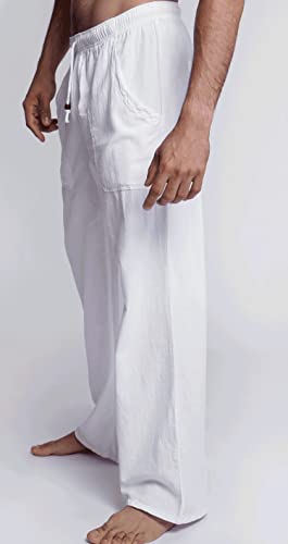 M&B USA Cotton White Pants Summer Beach Elastic Waistband Casual Pants4