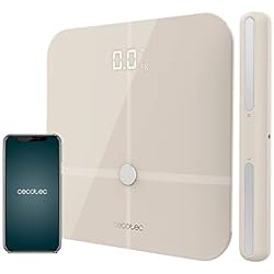 Saivod Bascula De Baño Cecotec Báscula de baño Surface Precision 10600 Smart Healty Pro Beige. Con App, Conectividad Bluetooth, Barra con sensores para medición de bioimpedancia, 15 Parámetros, Diseño extraplano