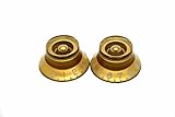  Set de 2 Botones Color Dorados tipo\"Skirted\" campana para Potenciómetros de Bajo y Guitarra de medidas imperiales Bourns, CTS, Fender, Gibson