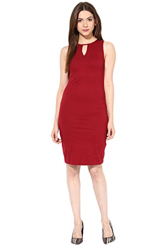 Image of Miss Chase Women's Super Comfortable Black Solid Sleeveless Round Neck Mini Bodycon Dress with Zip Closure