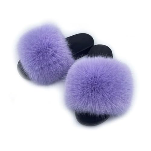 Image of Women's Faux Fur Slides Slippers Fluffy Fuzzy Sandals Open Toe Furry Slide Flip Flop Indoor Outdoor