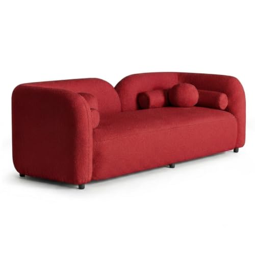 Image of CRAFTCITY Curved 3 Seater Cloud Sofa Upholstered 3 Seater Sofa for Living Room Bedroom Home Office Meeting Room Velvet Fabric Sofa (Red)