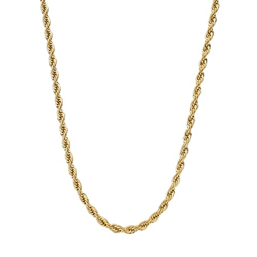 Kritz Chaîne Collier Maille Corde torsadée Fine 3 mm Acier inoxydable plaqué Or - Chaine Femme Homme Longueurs 40 45 50 55 Cm - Bijoux Cadeau Unisexe (50 Cm)