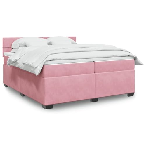 Juroupi Cama Box Spring con colchón Bed Frame Cama con colchon somier Mueble Cama Estructura Cama Terciopelo Rosa 200x200 cm - 3288707
