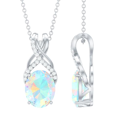 Rosec Jewels Natural Ethiopian Opal NecklaceWith Silver Chain, AAA Quality,