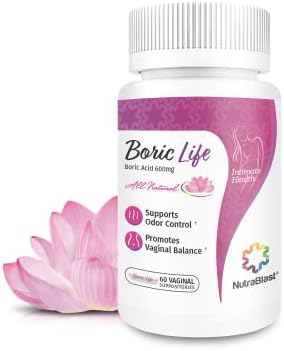 NutraBlast Boric Acid Vaginal Suppositories – 100% Pure Made in USA – Boric Life Intimate Health Support (60 Count)