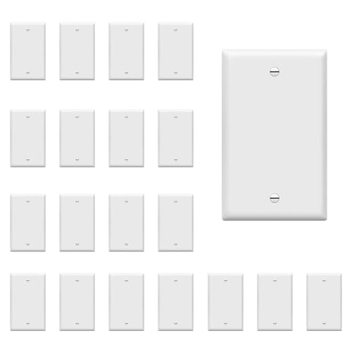 Image of ENERLITES Blank Wall Plate Cover, Gloss Finish, Standard Size 1-Gang 4.50 inch x 2.76 inch, Polycarbonate Thermoplastic, Electrical Covers for Unused Outlets /Switches, 8801-W-20PCS, White (20 Pack)