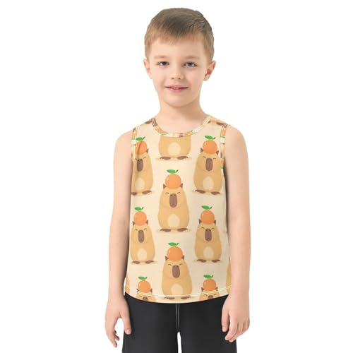 J JOYSAY Cute Capybara Orange Boys Tank Top Sleeveless Muscle Shirts Quick Dry Kids T-Shirts 3-15T2