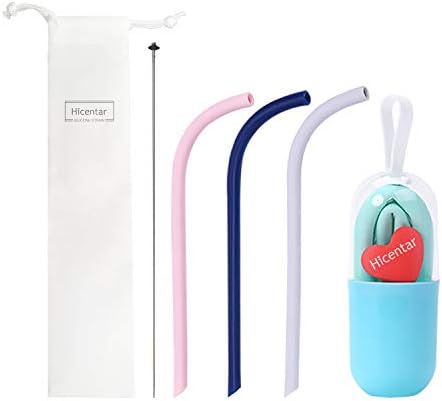 Hicentar Silicone Drinking Straws - 4 Packs Collapsible BPA Free Reusable Straws - Suitable for 20/30 oz Tumblers with Free Cleanning Brushes,Portable Cases and Velvet Bag