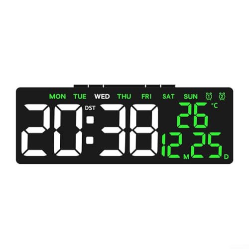 Multifunctional USB Powered LED Alarm Clock, Displays Time, Date, Week, and Temperature with Dual Alarm and Battery Backup (green)