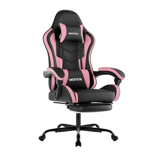 Image of Ergonomic Gaming & Office Chair, Footrest, Racing Design Black /Pink | PVC with headrest,lumbar, Adjustable Height recliner for adults 2D-Linkage Armrests for 300LBS