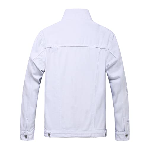Image of LZLER Men's Denim Jackets Distressed Destroyed Classic Vintage Slim Fit Ripped Fashion Trendy Trucker Jean Jackets