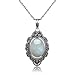Produktbild QCJQSH Kristall Kette,Naturstein Mondstein Vintage Geschnitzt Filigran Oval Kristall Anhänger Halskette 925 Sterling Silber Kette Chakra Energie Choker Amulett Edelstein Schmuck Für Frauen Männer