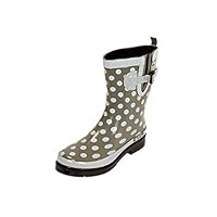 MADSea Ocean Women's Rubber Rain Polka Dot Mid Calf Wellington Boots Red