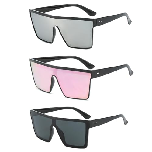 HTTDSLF 3 Stück Retro Square Sonnenbrille Damen Herren, Groß Mode Flat Top Big Rahmen Shades, Quadratische übergroße Sonnenbrille für Damen und Herren, mit UV400 Schutz HTTDSLF 3 Stück Retro Square Sonnenbrille Damen Herren, Groß Mode Flat Top Big Rahmen Shades, Quadratische übergroße Sonnenbrille für Damen und Herren, mit UV400 Schutz