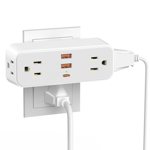 BEVA Multi Plug Wall Outlet - 4 Outlet Splitter with 3 USB Ports (1 USB C), Outlet Extender Surge Protector, 3 Sided Wall Expander for Home Kitchen Office Dorm Room Essentials
