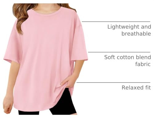 Image of Haloumoning Girls Short Sleeve T-Shirts | Kids, Summer,Girls shirts,Oversized t shirts,Girls T-Shirts,Oversized Tops, Casual Crewneck, Basic Tees 5-14Y