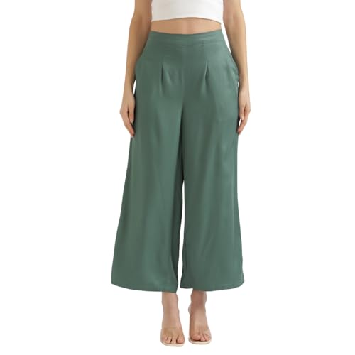 Image of SAADAA Palazzo Pants for Women Half-Elasticated Waistband | Palazzo for Women in Soft Viscose Fabric | Regular Fit with Mid Rise Waist & Deep Pockets | Versatile for Formal & Casual Wear