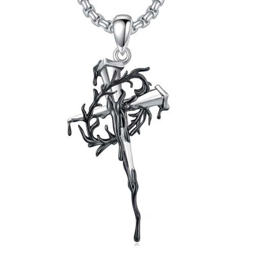 CEKAMA Nail Cross Necklace for Men & Women Sterling Silver