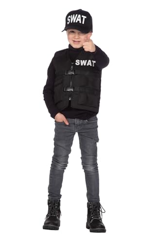 WILBERS & WILBERS 3851 - Gilet SWAT pour enfants, gilet d'intervention noir avec imprimé, costume pour enfants pour le carnaval