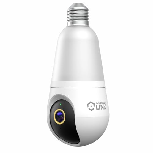 Amcrest Link 4MP Light Bulb WiFi Indoor/Outdoor Camera Human Detection 90.5 FOV Pan/Tilt IP45 AI Night Color 2.4GHz/5GHz Dual Band Camera Supports MicroSD Storage up 128GB
