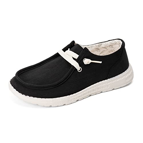 Image of Women's Canvas Loafers, Comfortable Slip-On Walking Shoes | Breathable Fabric Upper, Flexible Boat-Shoe Styling, Easy On and Off for Errands, Travel, Commuting and Everyday Wear