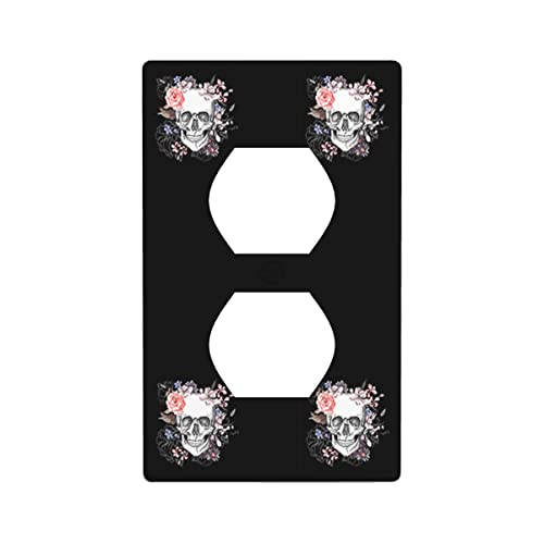 Axayaz Floral Skull Outlet Covers Day Of The Dead Halloween Skeleton Head Flower Wall Plate Duplex Standard Plug Cover For Bedroom Living Room #TOP15