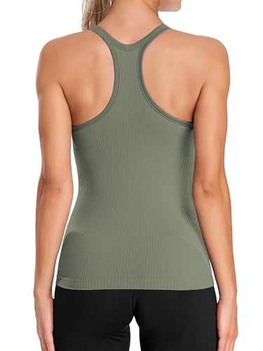 Image of ATTRACO Ribflex Ribbed Workout Tank Tops for Women with Built in Bra Racerback Scoop Neck Athletic Top